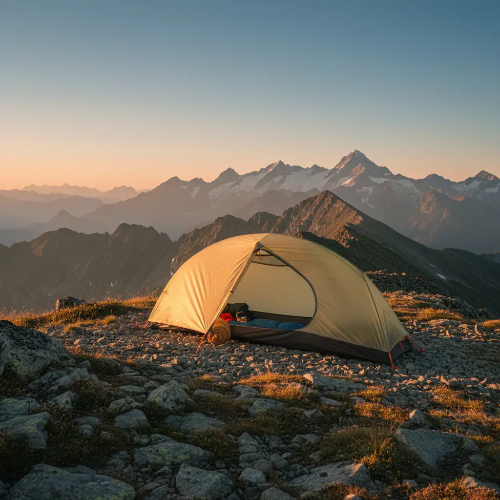 Tienda de campaña ultraligera en la montaña