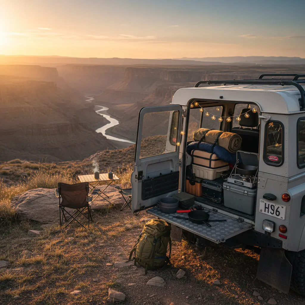 Coche con equipamiento de camping en el maletero